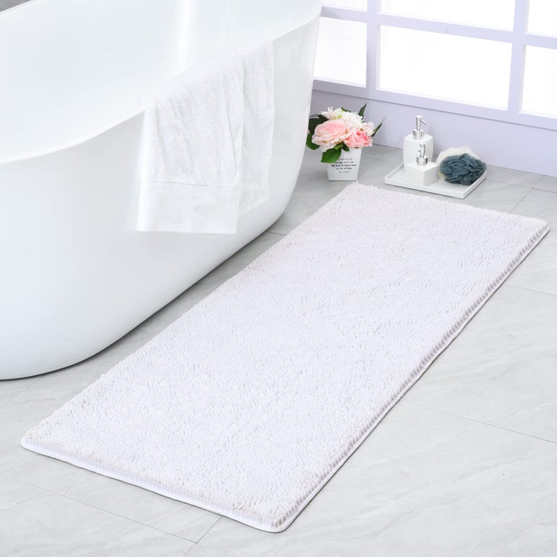 Noahas White Long Bathroom Rugs Runner 24''x60'',Absorbent Non-Slip,Washable Carpet,Soft Plush Chenille Shower Mats,Shaggy Durable Bath Rugs with Rubber Backing - Image 1